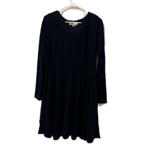Aryeh Black Knit Swing Dress with Fitted Waist and Long Sleeves
